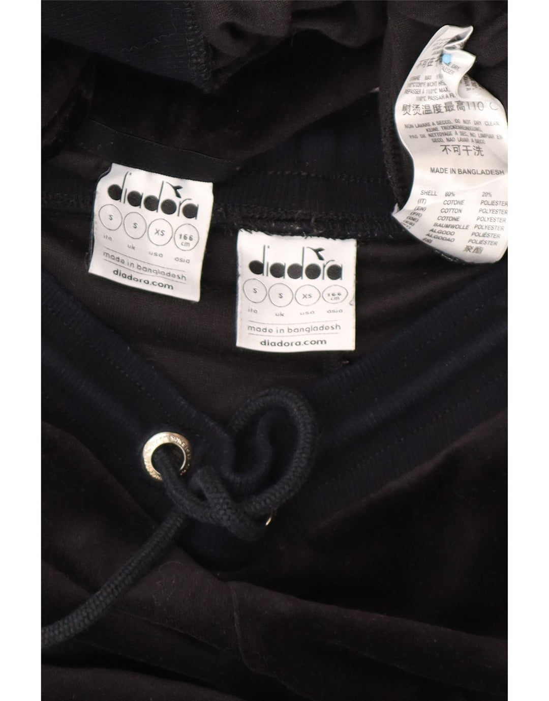 DIADORA Damen-Overall-Trainingsanzug aus Velours, Gr. 10, Größe S, Schwarz