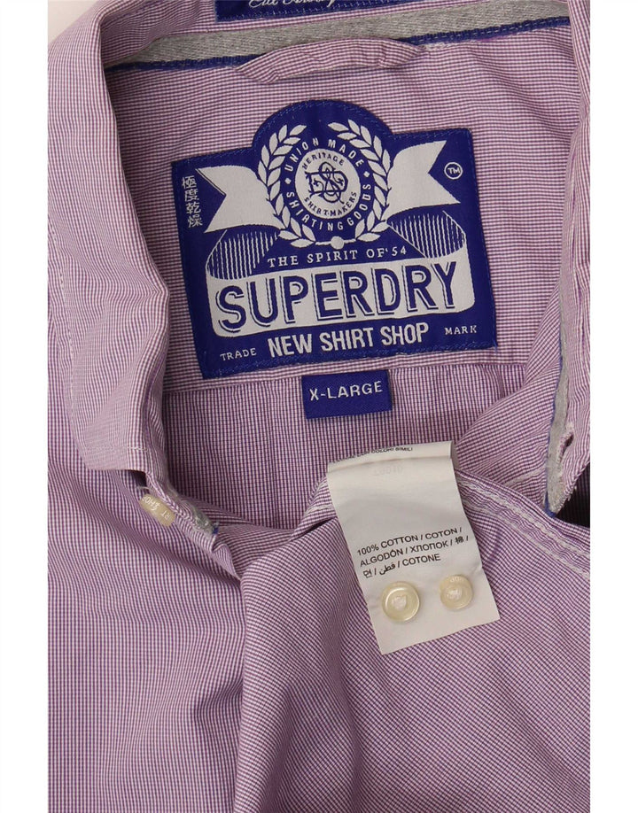 Superdry Herren-Hemd XL aus violetter Gingham-Baumwolle