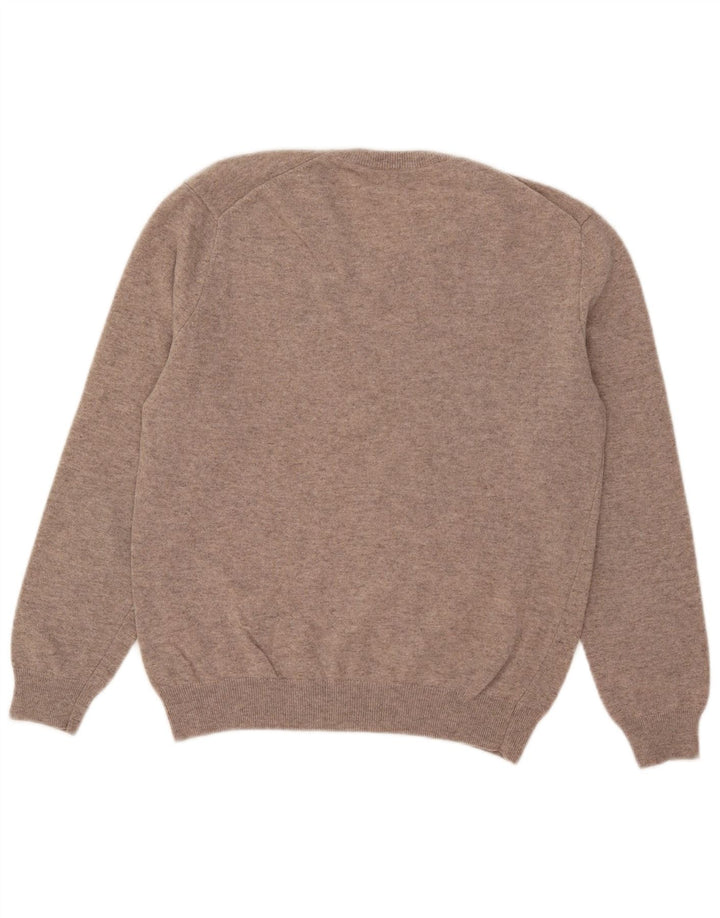 Benetton Herren-Pullover mit V-Ausschnitt, kleine beige Wolle
