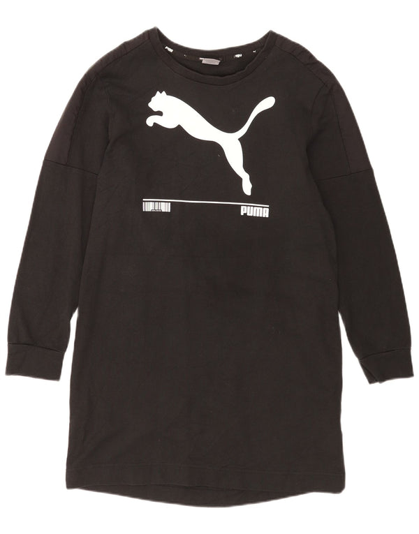 Puma Womens Graphic Sweatshirt Pullover Kleid UK 10 Small Schwarz Baumwolle
