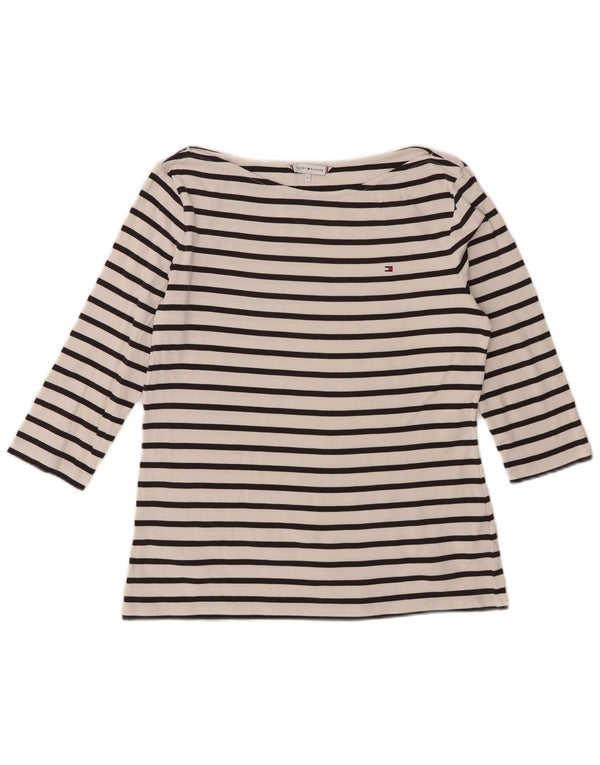 Tommy Hilfiger Damen-Top, 3/4-Ärmel, UK-Größe 14, Größe L, weiß gestreift, Baumwolle