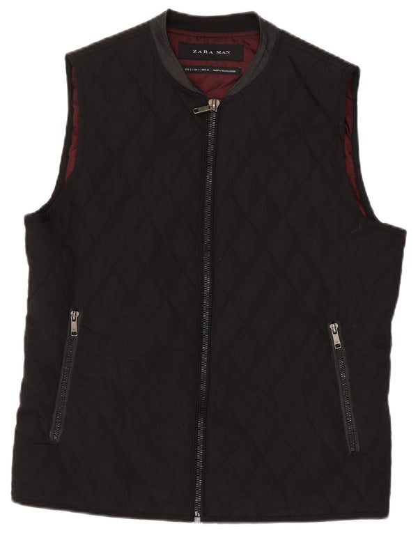 Zara Mens Quilted Gilet UK 40 Large Black Polyester