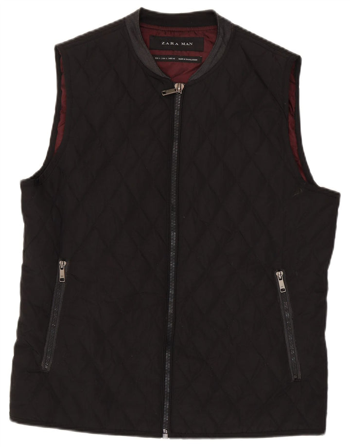 Zara Herren Steppweste UK 40 Large Schwarz Polyester