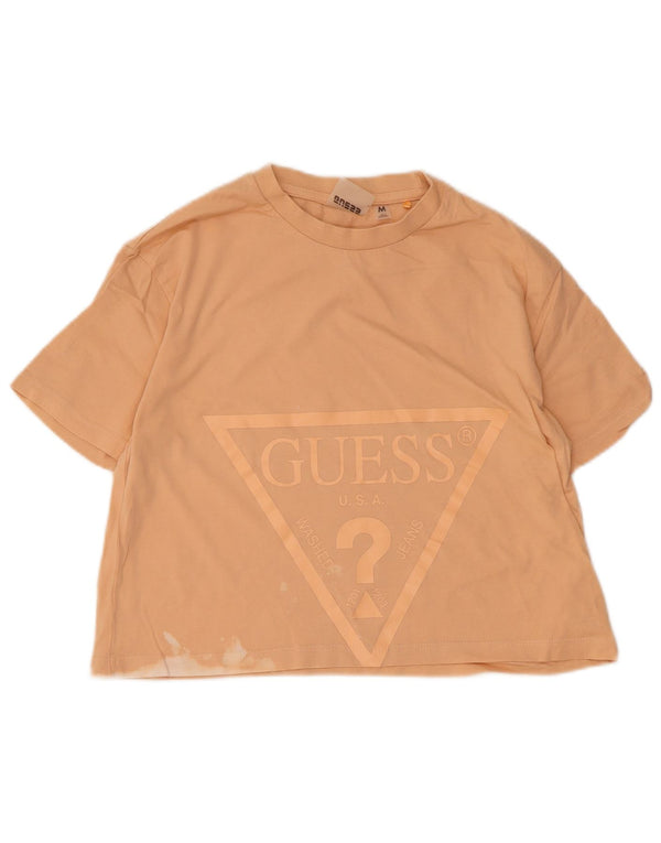 Guess Damen Crop Graphic T-Shirt Top UK 12 Medium Orange