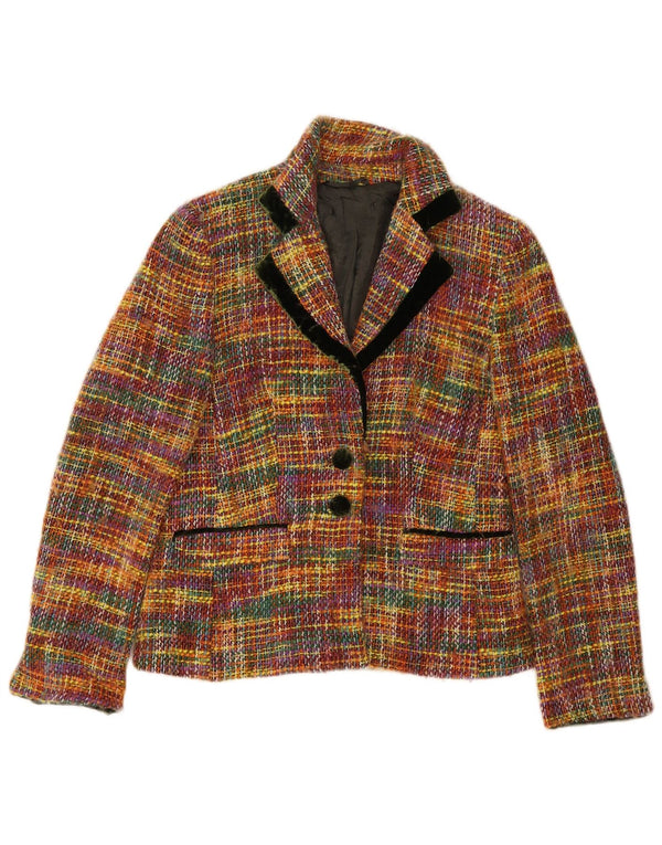 Vintage Damen 2-Knopf-Blazerjacke IT 44 Medium Mehrfarbig kariert