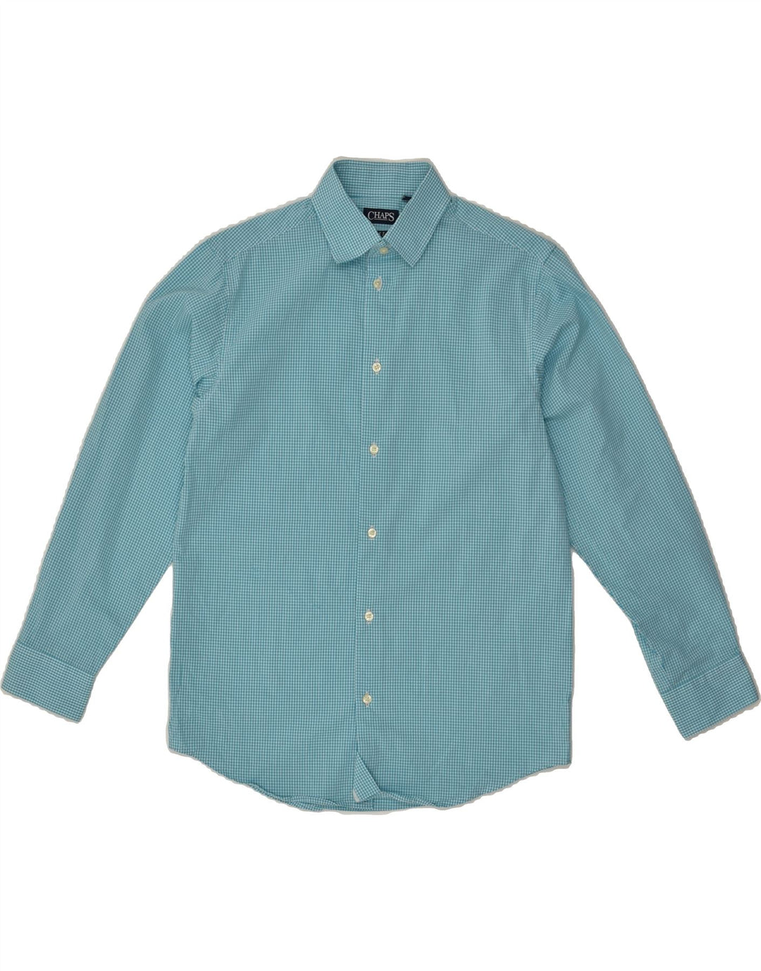 CHAPS Boys Stretch Shirt 14-15 Years Large Blue Gingham Cotton | Vintage Chaps | Thrift | Second-Hand Chaps | Used Clothing | Messina Hembry 
