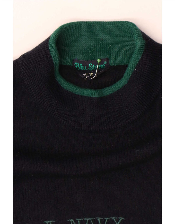 Vintage Herren Rollkragenpullover mit Grafik, groß, Marineblau