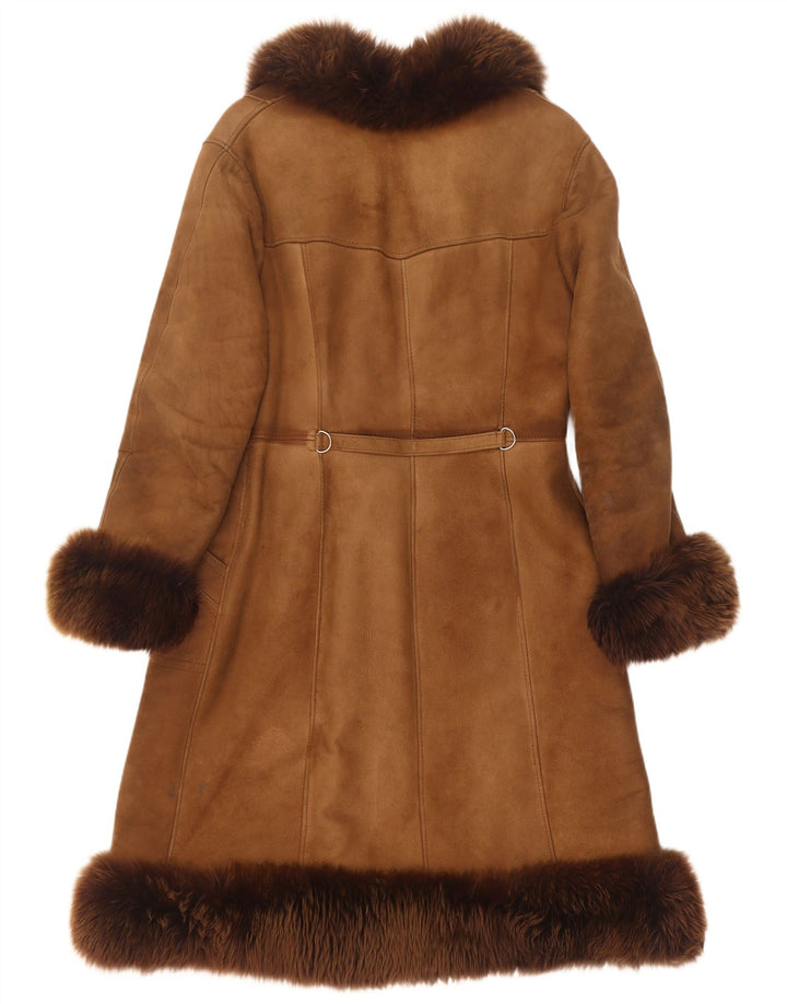 Vintage Damen Lammfellmantel UK 14 Mittelbraunes Leder