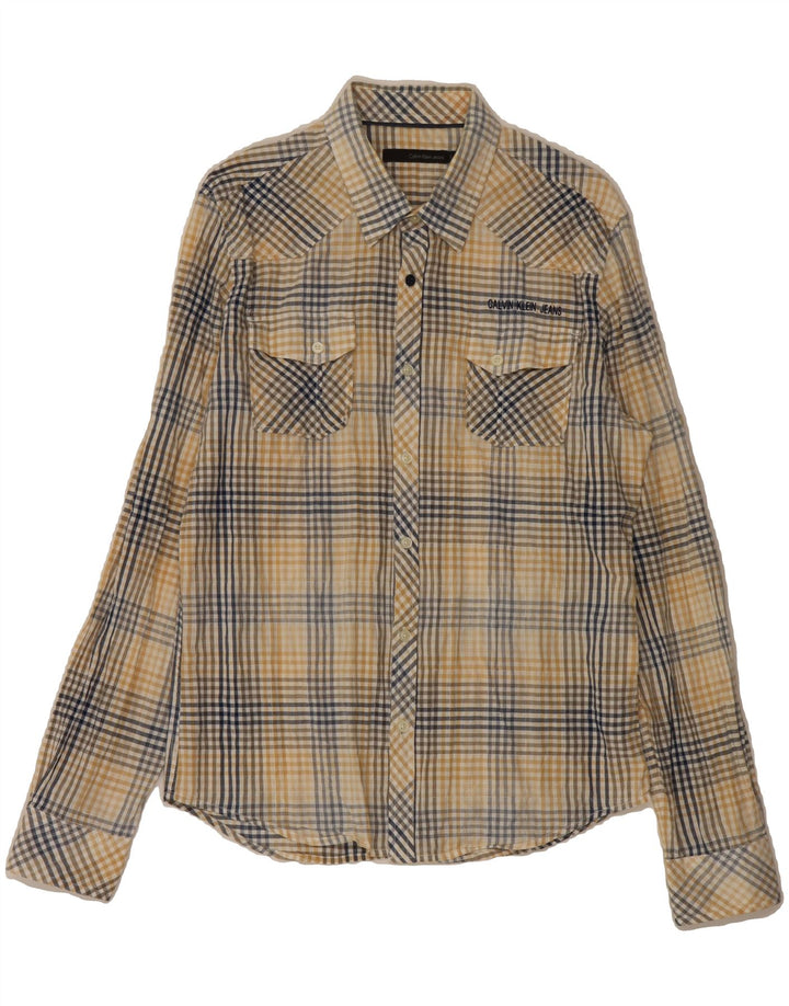 CALVIN KLEIN JEANS Mens Shirt Large Beige Check Cotton Vintage Calvin Klein Jeans and Second-Hand Calvin Klein Jeans from Messina Hembry 