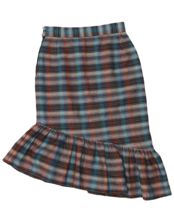 VINTAGE Damen Asymmetrischer Trompetenrock W26 Kleiner mehrfarbiger Karo