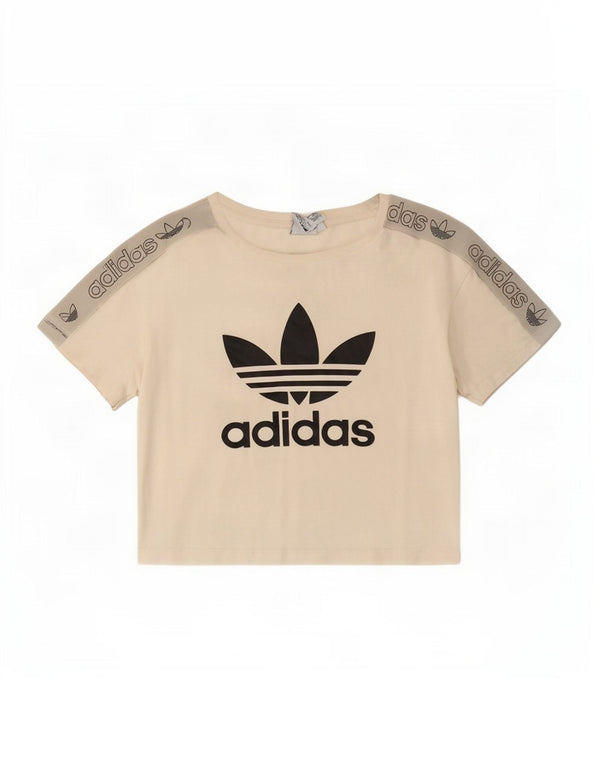 Adidas Damen Crop Graphic T-Shirt Top UK 8 Small Off White Colourblock