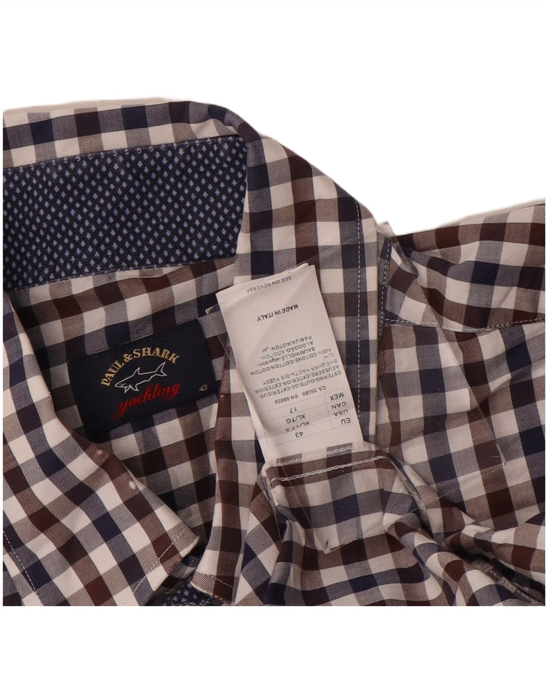 Paul & Shark Herren-Yachting-Hemd, Größe 43, große, mehrfarbige Gingham-Baumwolle