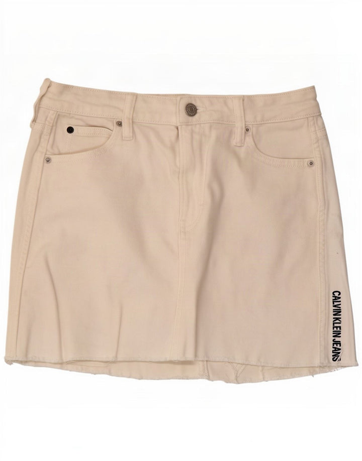 Calvin Klein Jeans Damen Graphic Minirock W26 Small Weiße Baumwolle