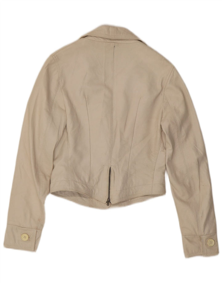 NADINE Damen 3-Knopf-Lederblazerjacke UK 10 Kleines weißes Leder