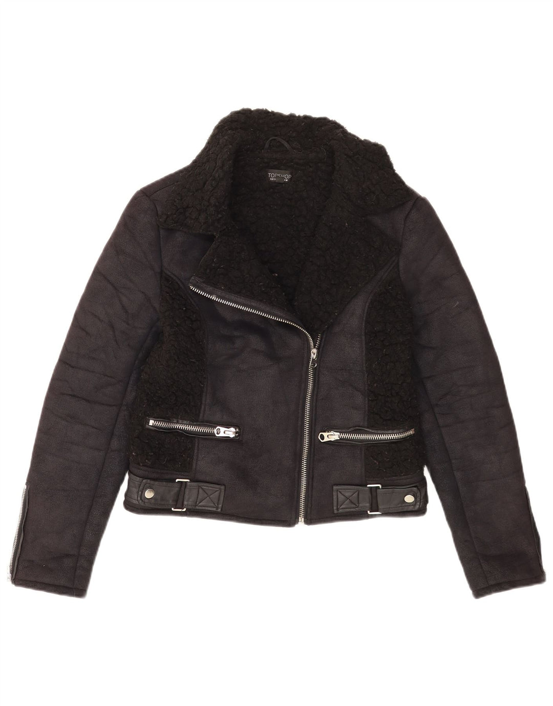 Topshop Damen Sherpa Jacke UK 10 Small Schwarz