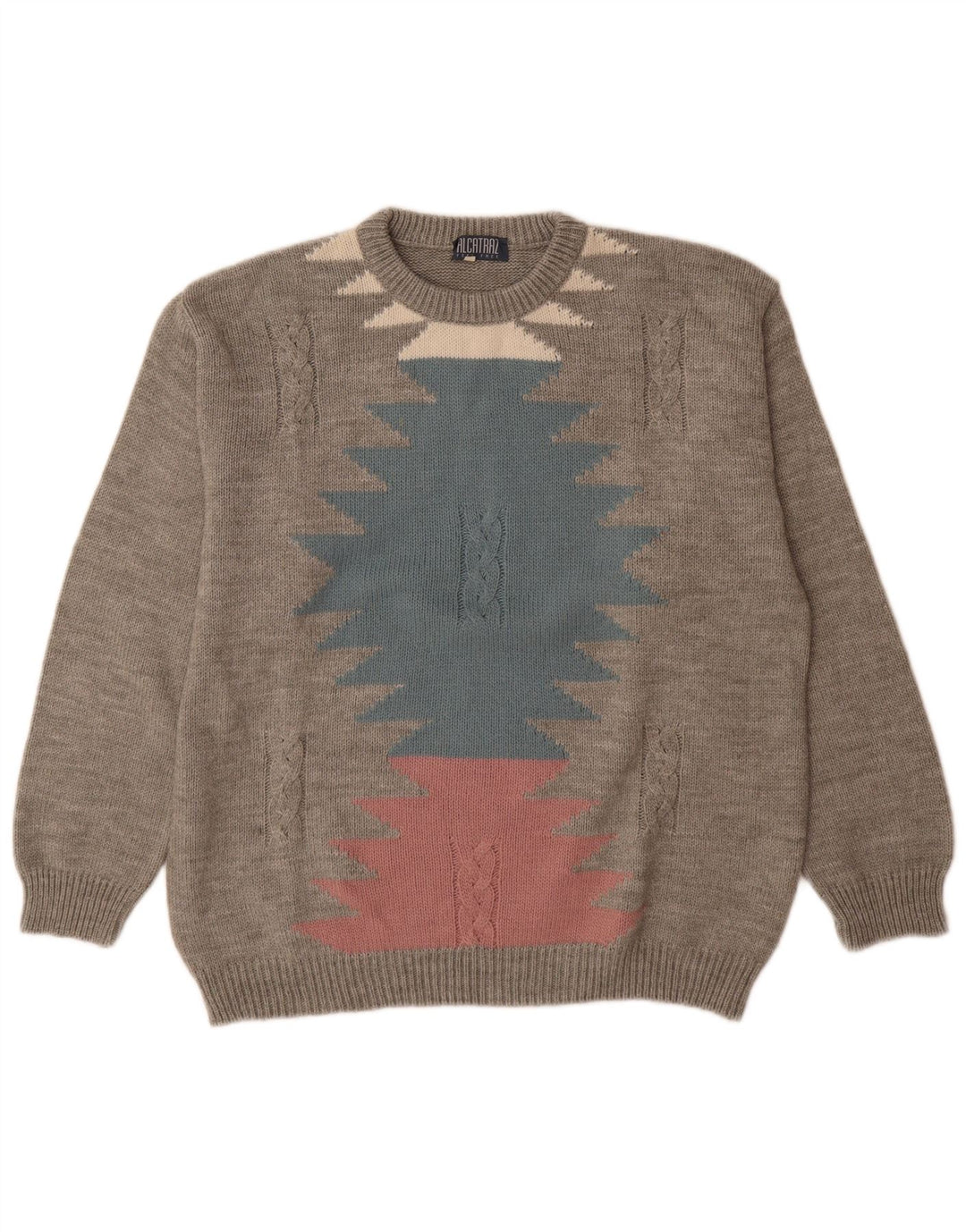 Alcatraz Herren-Pullover mit Rundhalsausschnitt, große graue geometrische Wolle