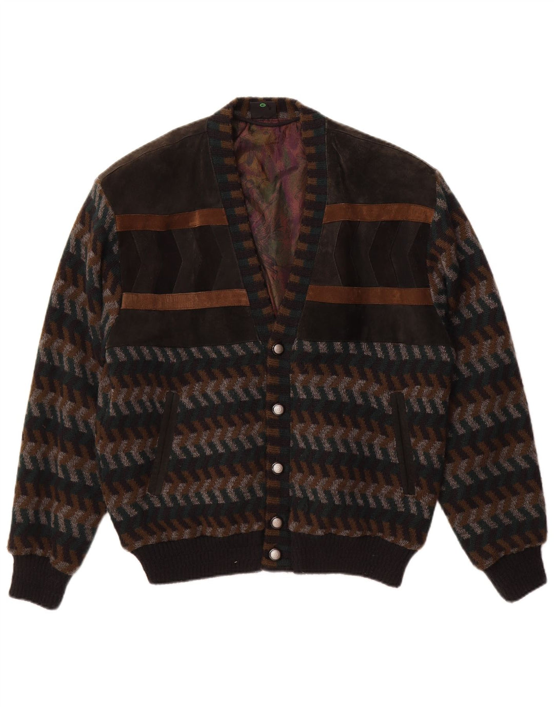 WESTBURY Herren-Cardigan-Pullover EU 48/50 Mittelbraunes Chevron-Acryl