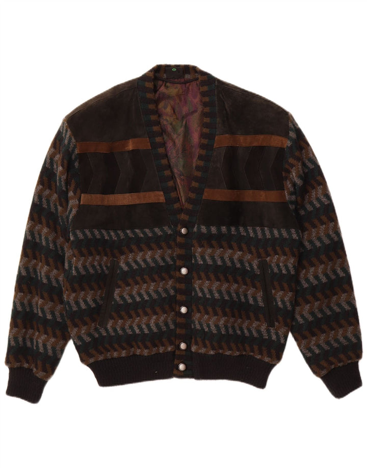 WESTBURY Herren-Cardigan-Pullover EU 48/50 Mittelbraunes Chevron-Acryl