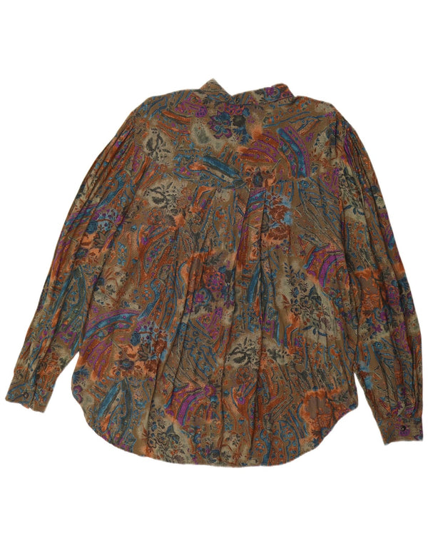 Vintage Damen Longline Übergroße Hemdbluse UK 14 Mittelgrün Paisley