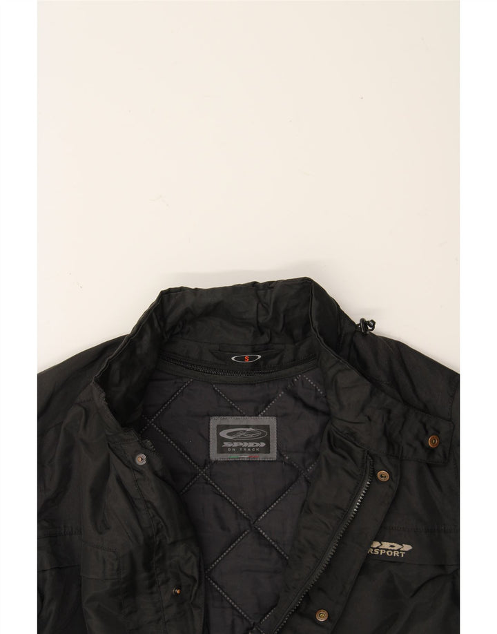SPIDI Mens Hooded Windbreaker Jacket UK 36 Small Black Polyester Vintage Spidi and Second-Hand Spidi from Messina Hembry 