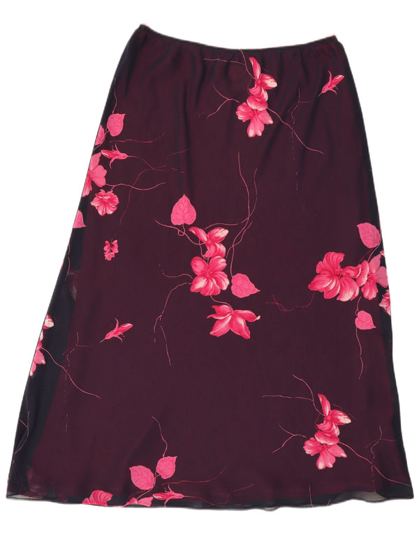 Jacques Vert Damen Midirock UK 14 Large W34 Burgundy Floral Polyester