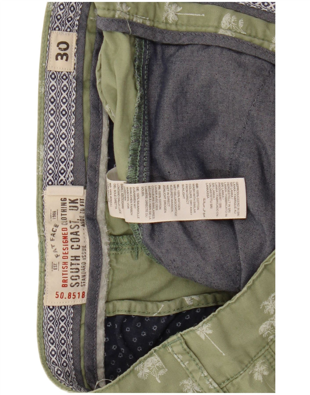 Fat Face Herren-Chinoshorts W30 aus mittelgrüner, geblümter Baumwolle