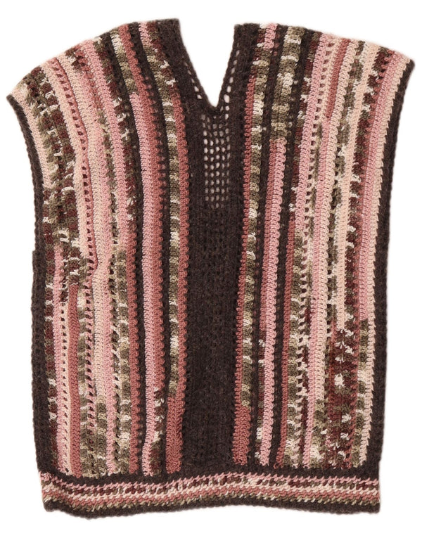 Vintage Womens Crochet Vest Tank Top UK 16 Large Multicoloured Striped