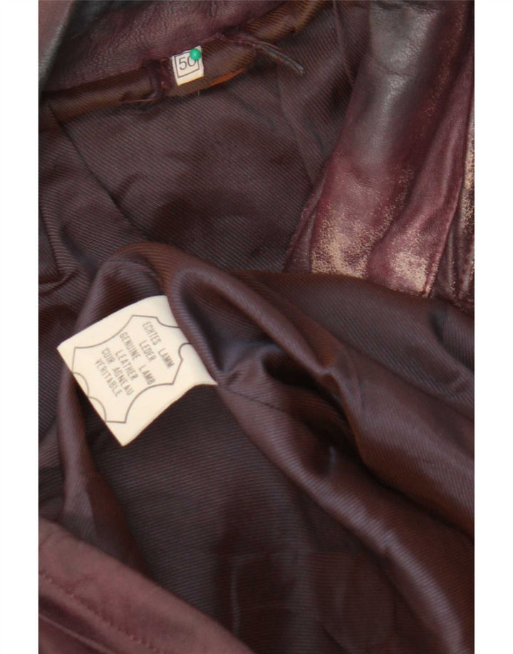 Vintage Herren-Leder-Utility-Gilet IT 50 Large Maroon