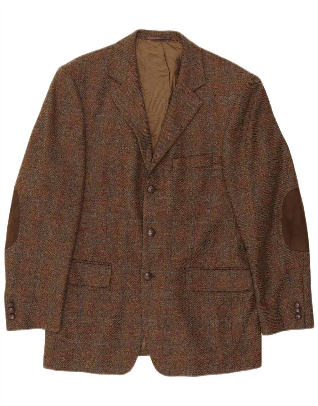 Gilberto Herren-Blazer mit 3 Knöpfen, UK 40, groß, braun kariert, Schurwolle