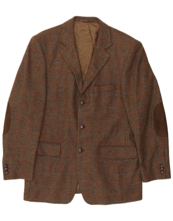 Gilberto Herren-Blazer mit 3 Knöpfen, UK 40, groß, braun kariert, Schurwolle