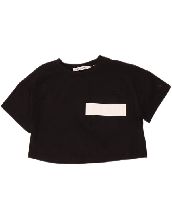 Calvin Klein Jeans Damen Übergroßes Crop T-Shirt Top UK 6 XS Schwarze Baumwolle