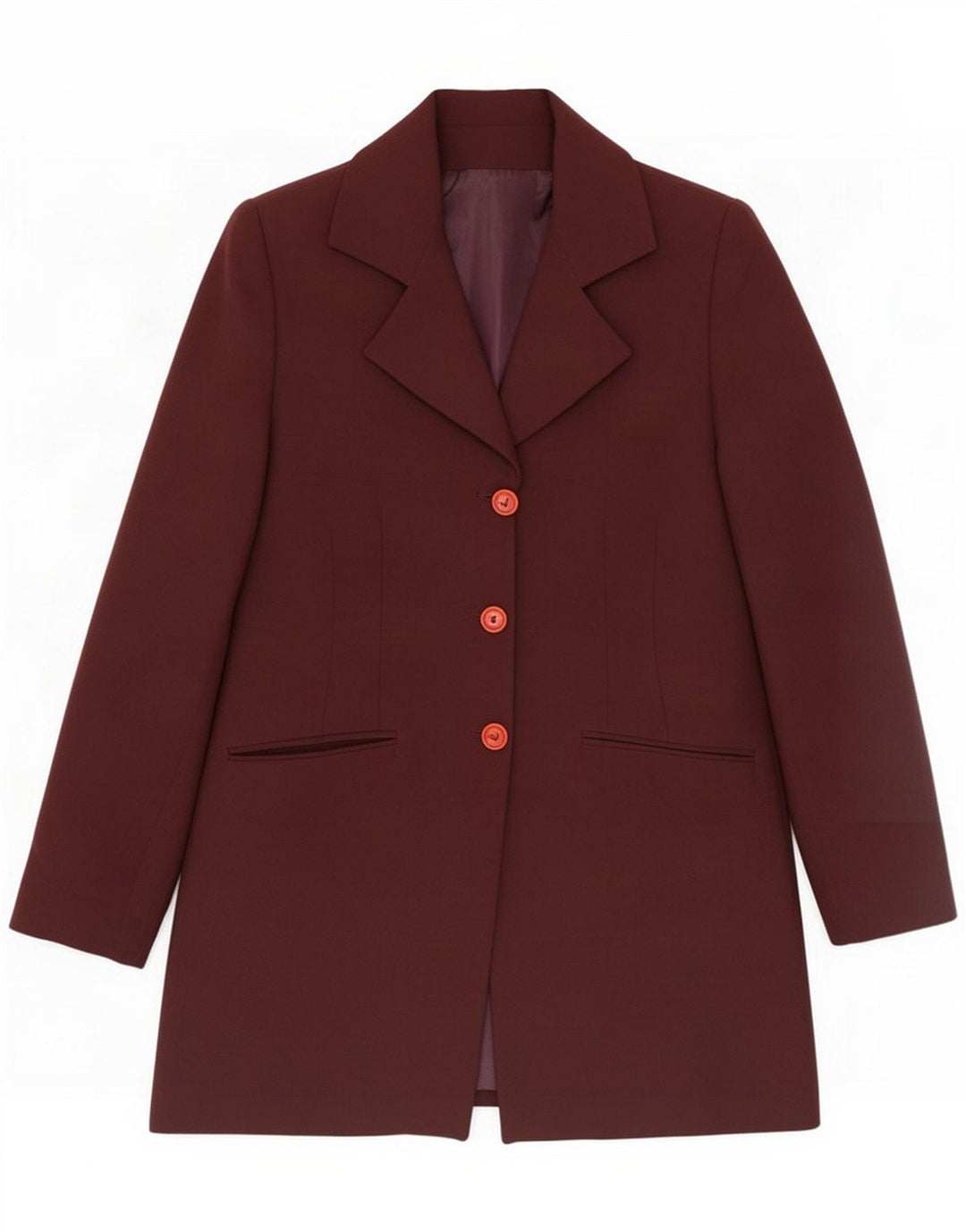 Vintage Damen Longline 3-Knopf-Blazerjacke UK 14 Medium Burgund