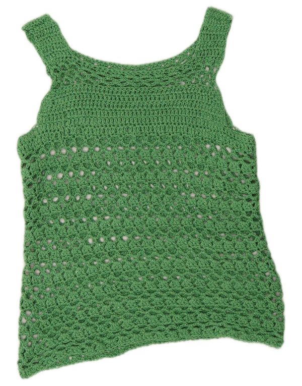 Vintage Damen Durchsichtiges Häkelwesten-Top UK 12 Mittelgrün