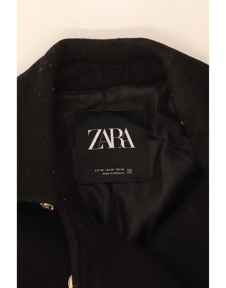 Zara Damen Zweireihiger Mantel UK 6 XS Schwarze Wolle