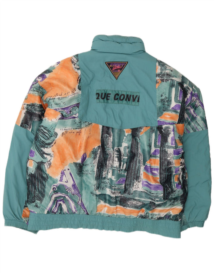 Vintage Herren-Skijacke mit Grafik, IT 54 2XL, blaues Colourblock-Polyamid