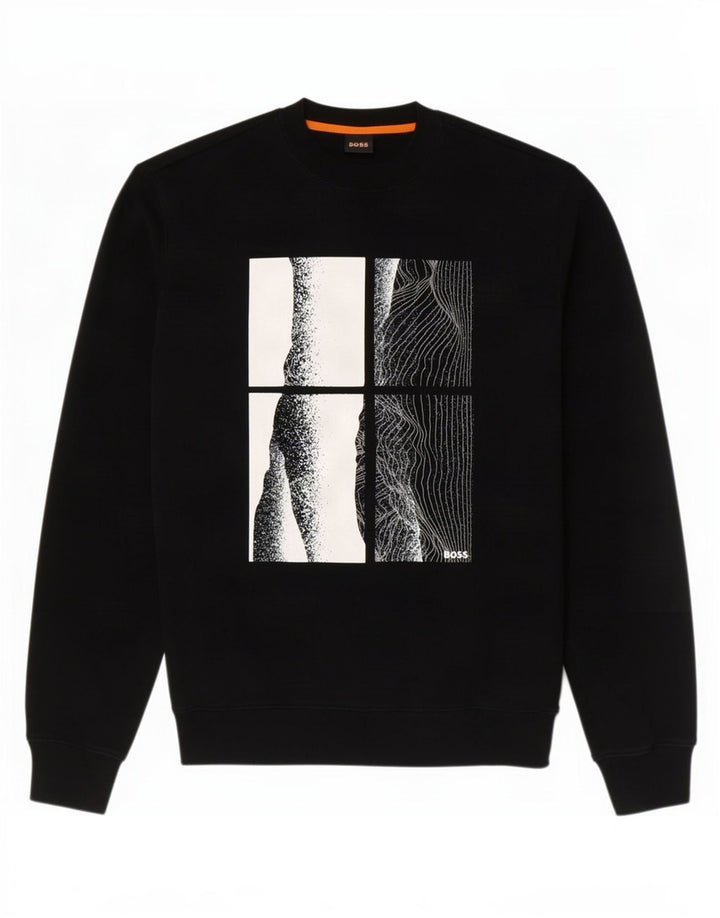 Hugo Boss Herren-Sweatshirt mit Grafik, mittelschwarze Baumwolle