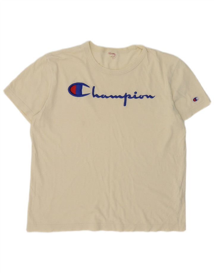 Champion Herren-T-Shirt mit Grafik, mittelgroß, cremefarbene Baumwolle