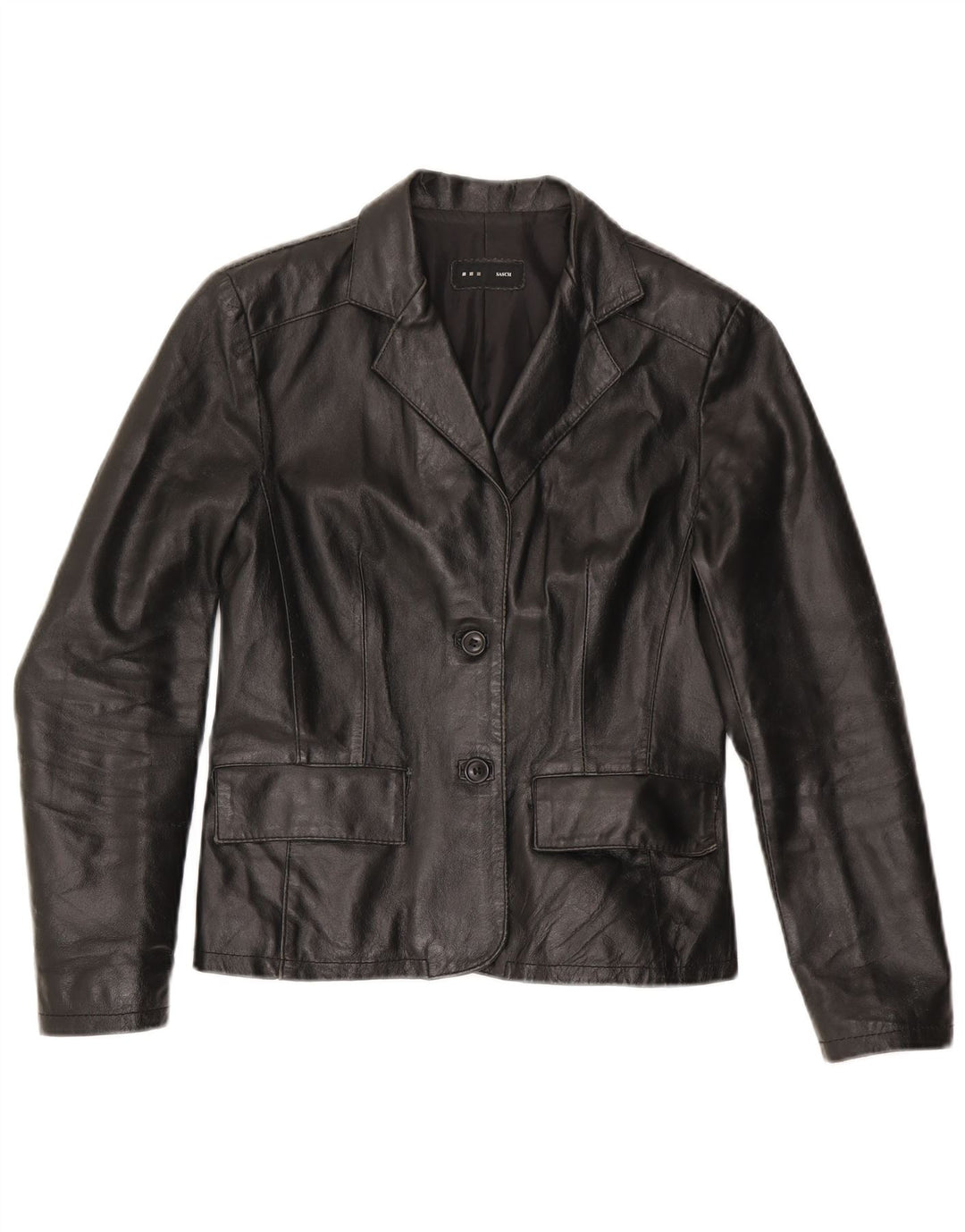 Sasch Damen 2-Knopf-Lederblazerjacke UK 10 Kleines schwarzes Leder