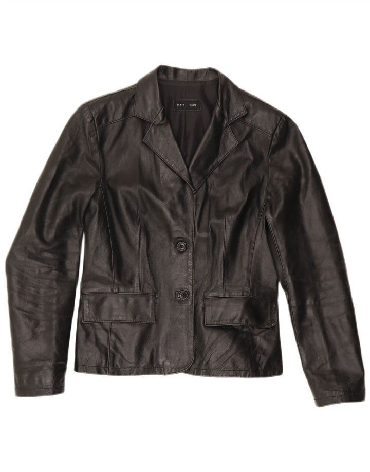 Sasch Damen 2-Knopf-Lederblazerjacke UK 10 Kleines schwarzes Leder
