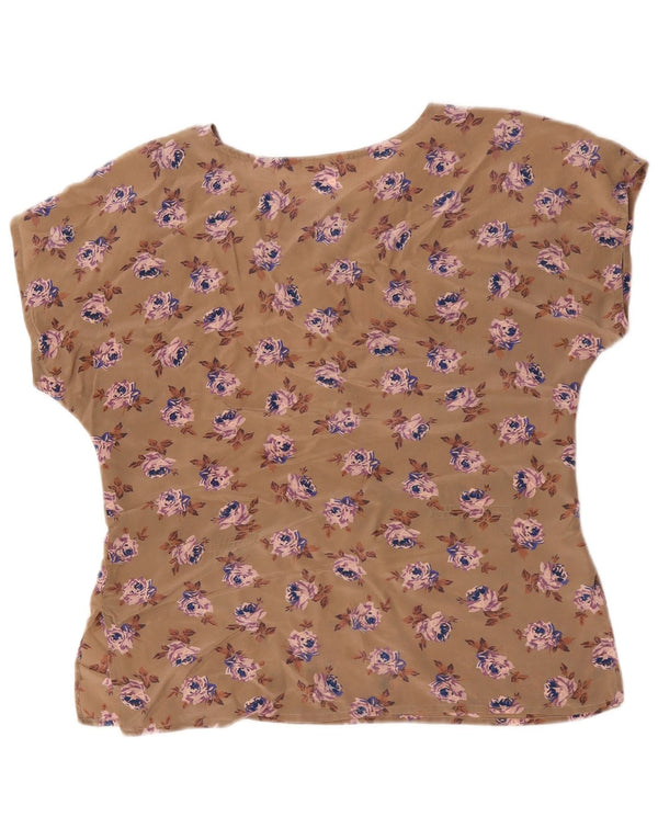 Vintage Damen Bluse Top UK 16 Großes Braunes Blumenmuster