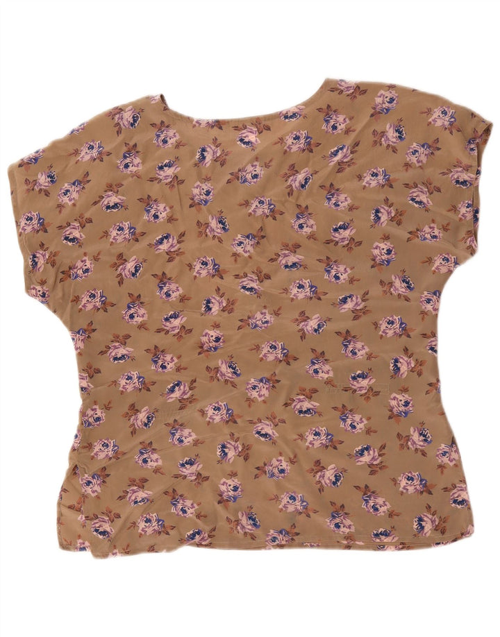 Vintage Damen Bluse Top UK 16 Großes Braunes Blumenmuster