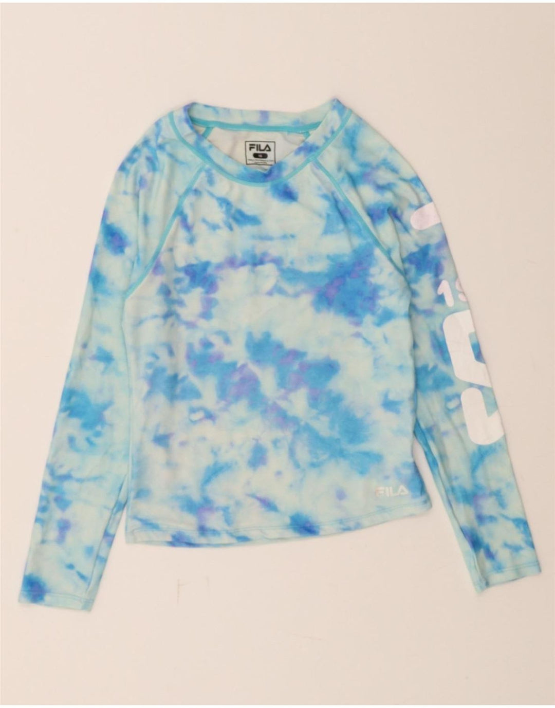 FILA Girls Graphic Top Long Sleeve 15-16 Years Blue Tie Dye Polyester Vintage Fila and Second-Hand Fila from Messina Hembry 