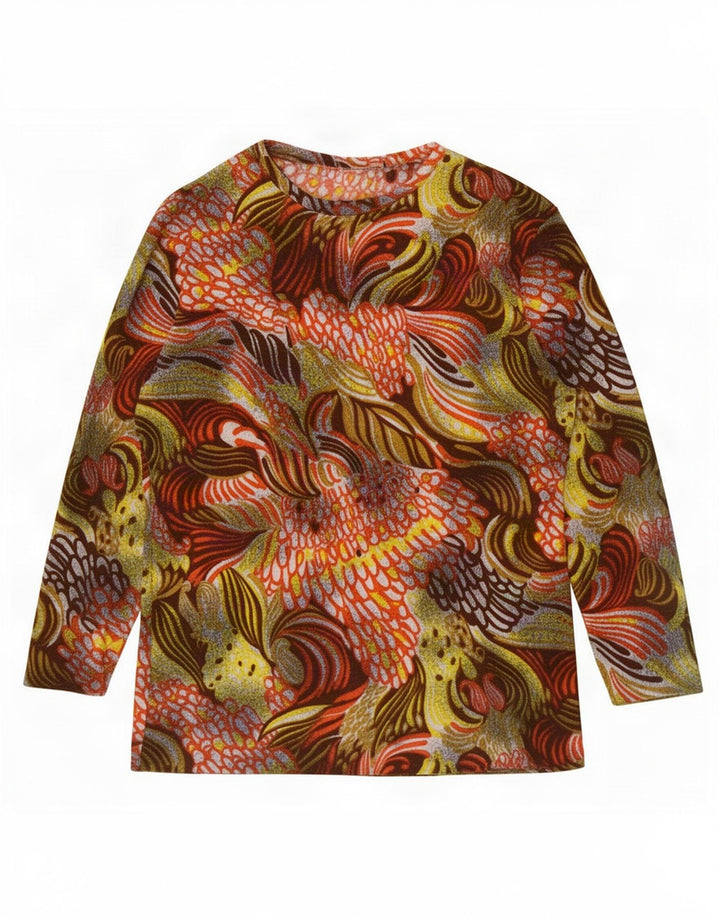 Vintage Damen Top mit abstraktem Muster, langärmelig, UK 14, mittelmehrfarbig