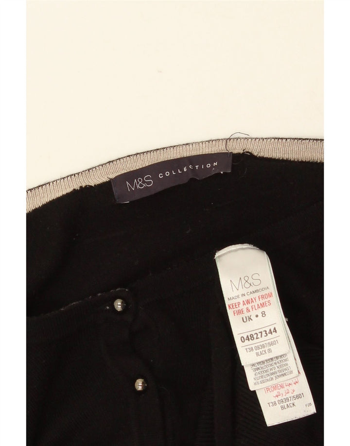 MARKS & SPENCER Damen Crop Cardigan Pullover UK 8 Small Schwarze Viskose