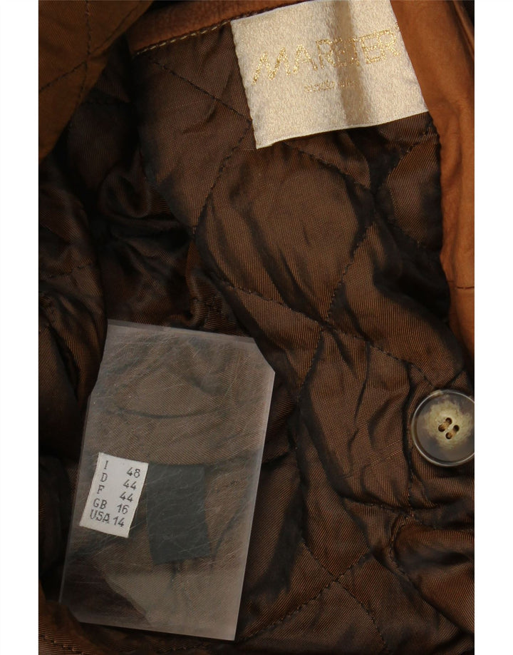 VINTAGE Womens Leather Oversized Duffle Coat UK 16 Large  Brown Leather