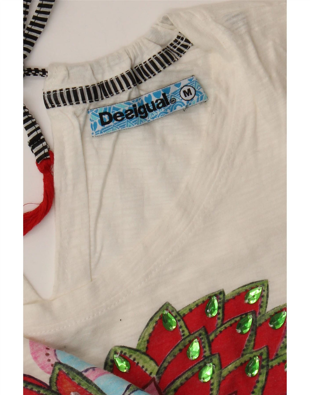 DESIGUAL Damen Grafik-T-Shirt-Oberteil UK 12 Mittelweiß geblümt