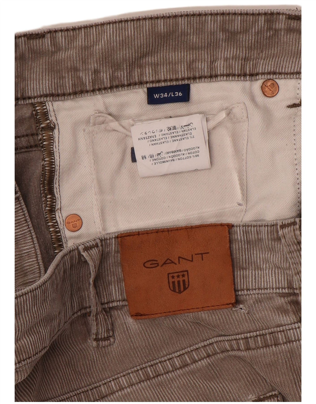 GANT Herren Slim Cordhose W34 L36 Graue Baumwolle