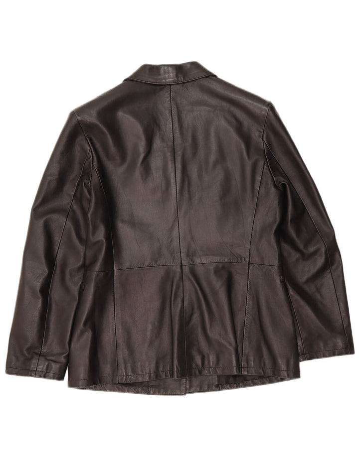 Vintage Damen 3 Knopf Leder Blazer Jacke IT 48 XL Schwarzes Leder