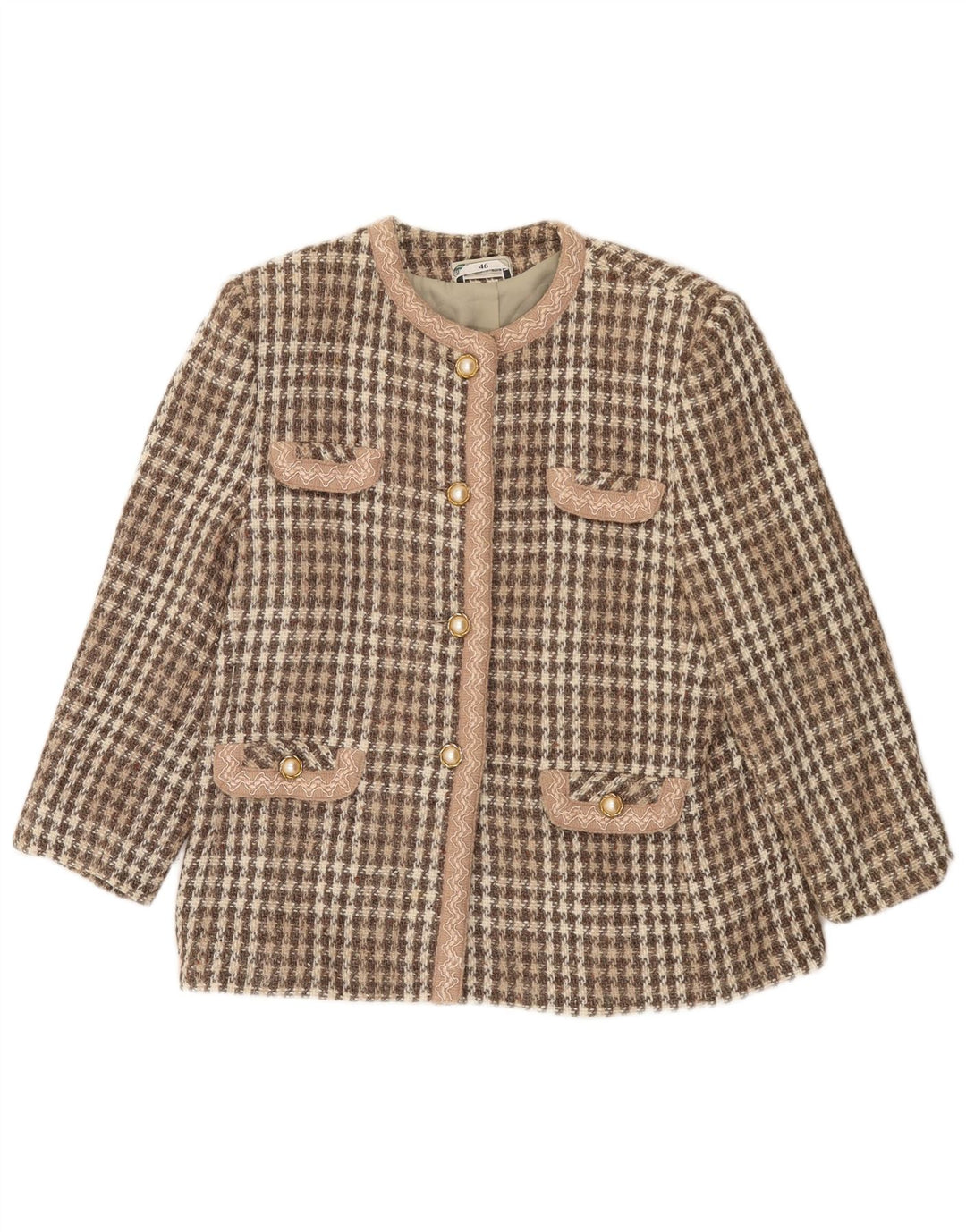 Vintage Damen 4-Knopf-Blazerjacke IT 46 Großer brauner Hahnentritt