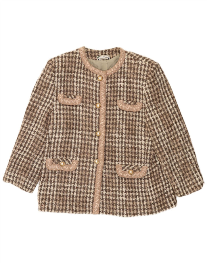 Vintage Damen 4-Knopf-Blazerjacke IT 46 Großer brauner Hahnentritt